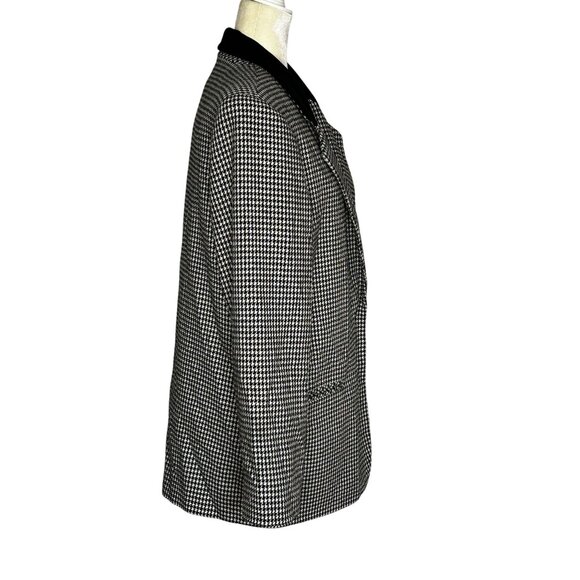 Wool Blend Houndstooth Blazer Black Velvet Collar Oversized Boxy Fit Sz 12 - Picture 4 of 12
